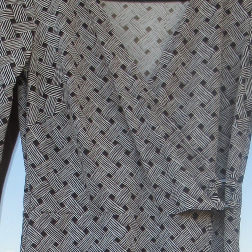 Loft dress basketweave print long sleeve office casual neutral size 2 - Picture 8 of 16